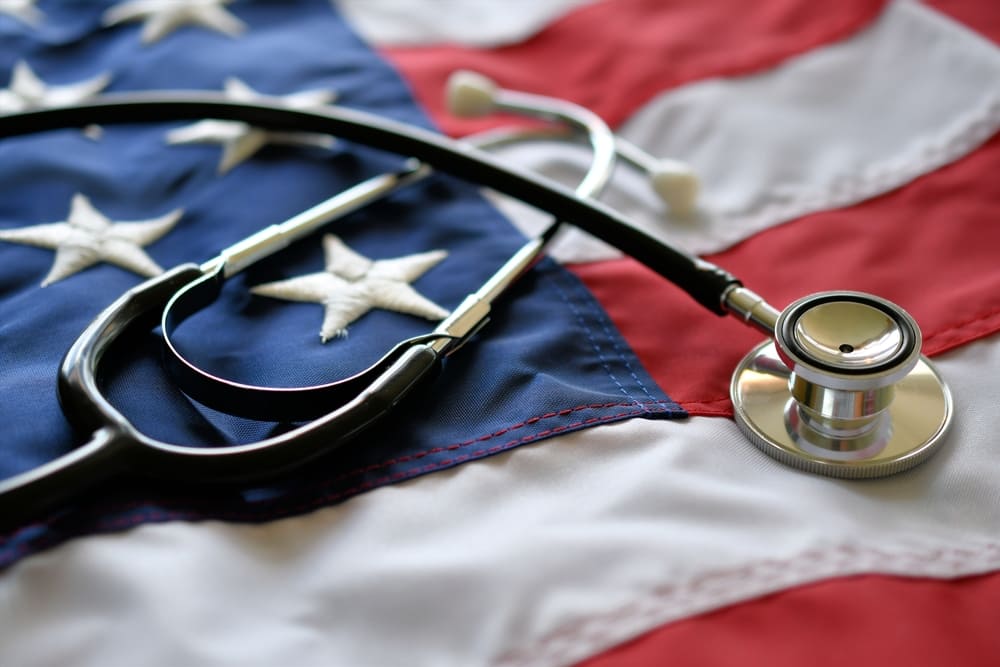 An American flag with a stethoscope on it