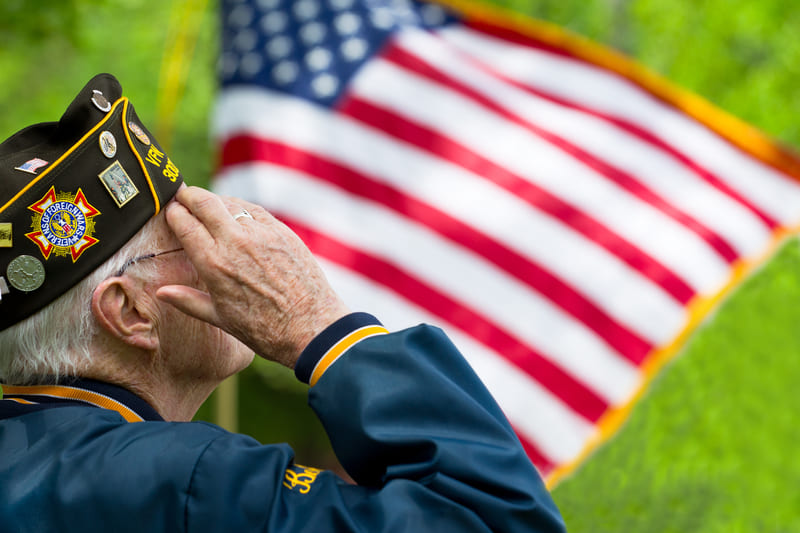 a military veteran saluting the usa flag